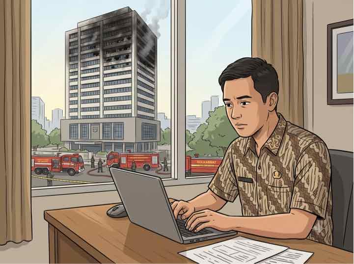 Petugas Cegah Rambatan Api di Gedung Bapenda DKI, Pramono Keluarkan Kebijakan WFH