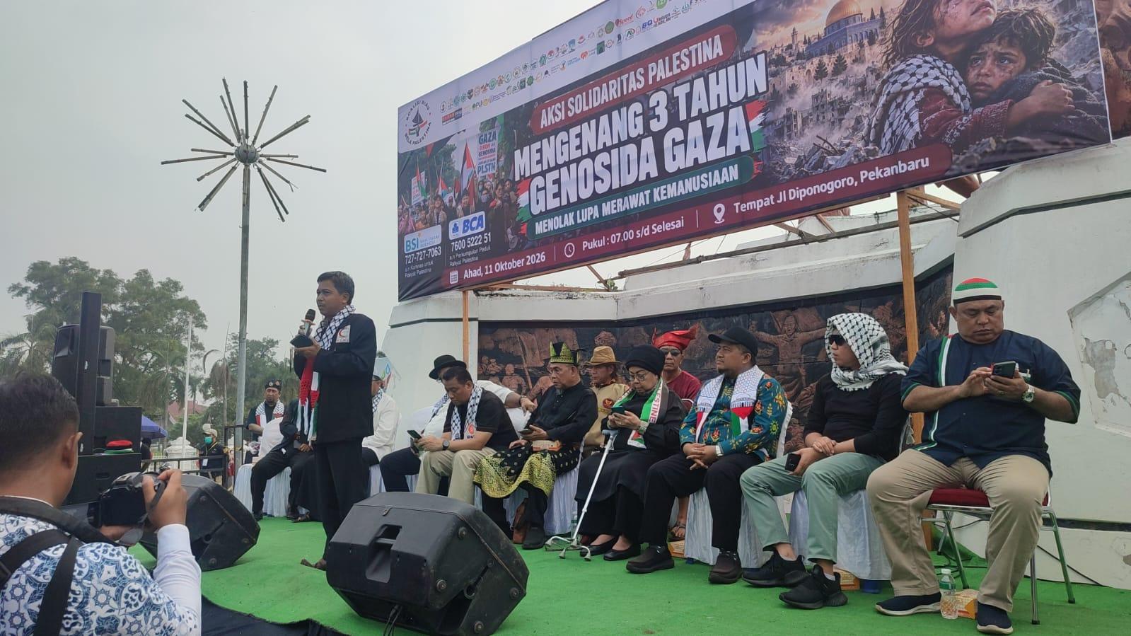 Aksi Solidaritas Palestina di Tugu Pahlawan Pekanbaru, Ratusan Massa Kutuk Genosida Gaza